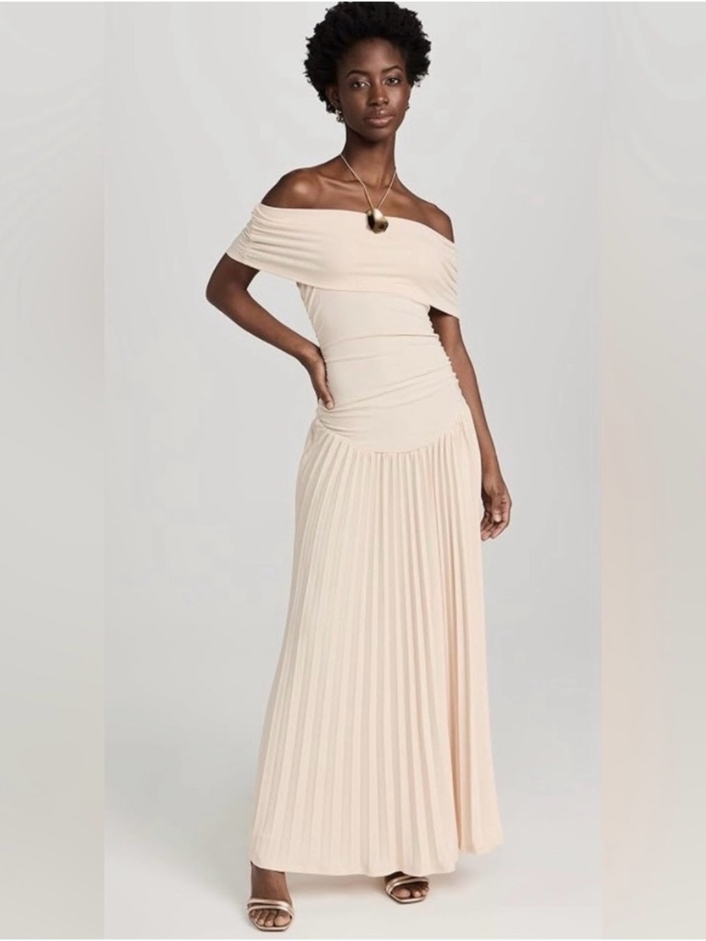 Lioness One-Shoulder Pleated Maxi Dress in Cream
